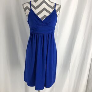 Miss Qee Women V Neck Spaghetti Strap Dress Blue , Size S